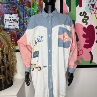 1990s Colour Block Denim & Cotton Oversized Shirt Dress