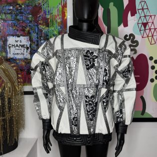 Black White & Silver Patchwork Vintage Leather Jacket