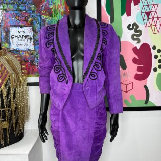 1980s Purple Suede 2 Piece Suit