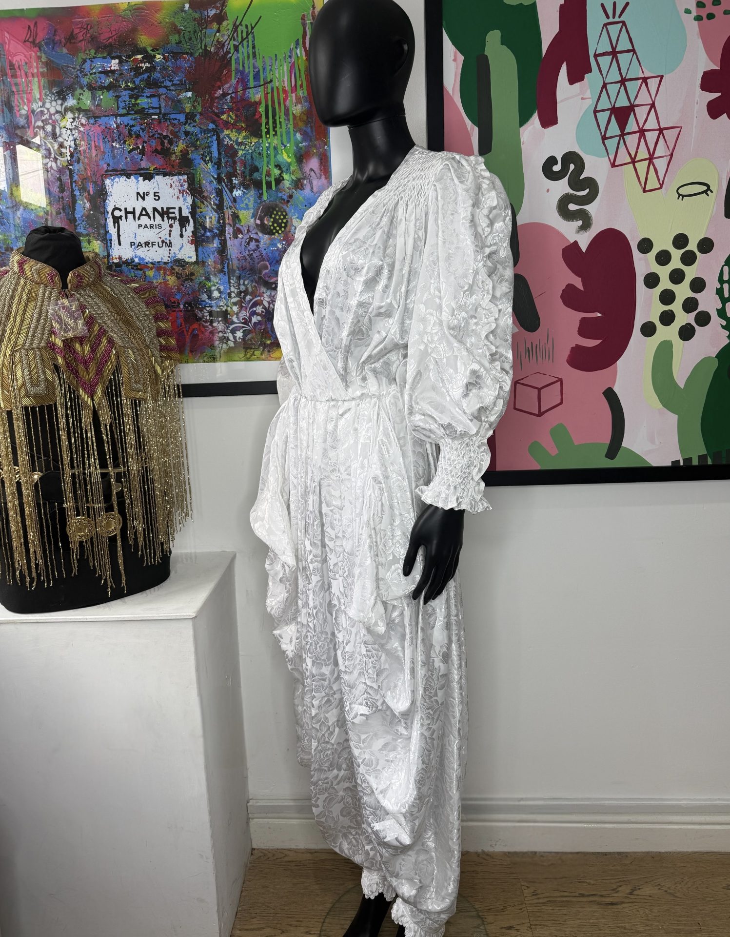1980s White Jacquard Draped Vintage Jumpsuit - Image 2