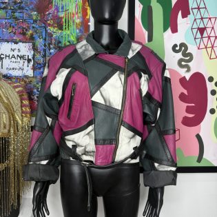 1980s Patchwork Cropped Leather Biker Jacket