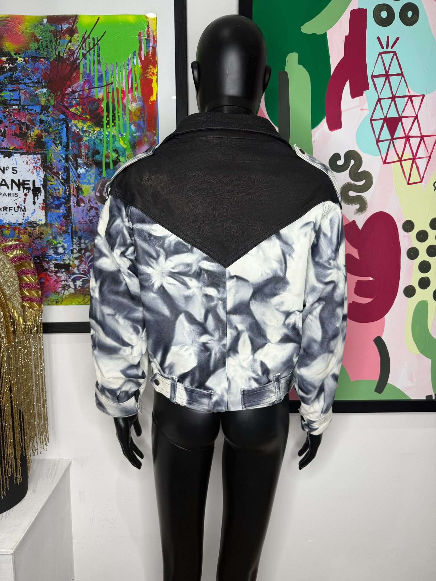 1980s Cropped Marble Leather Jacket - Image 2