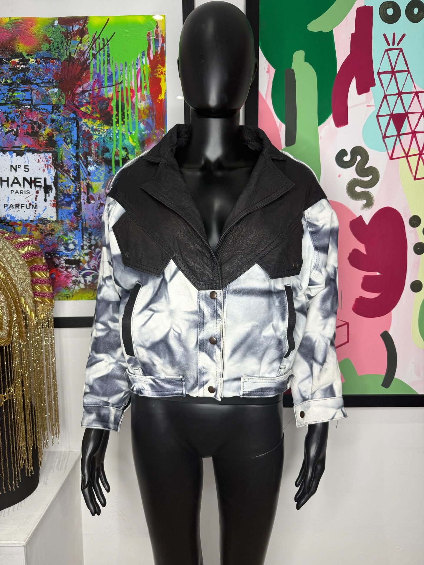 1980s Cropped Marble Leather Jacket