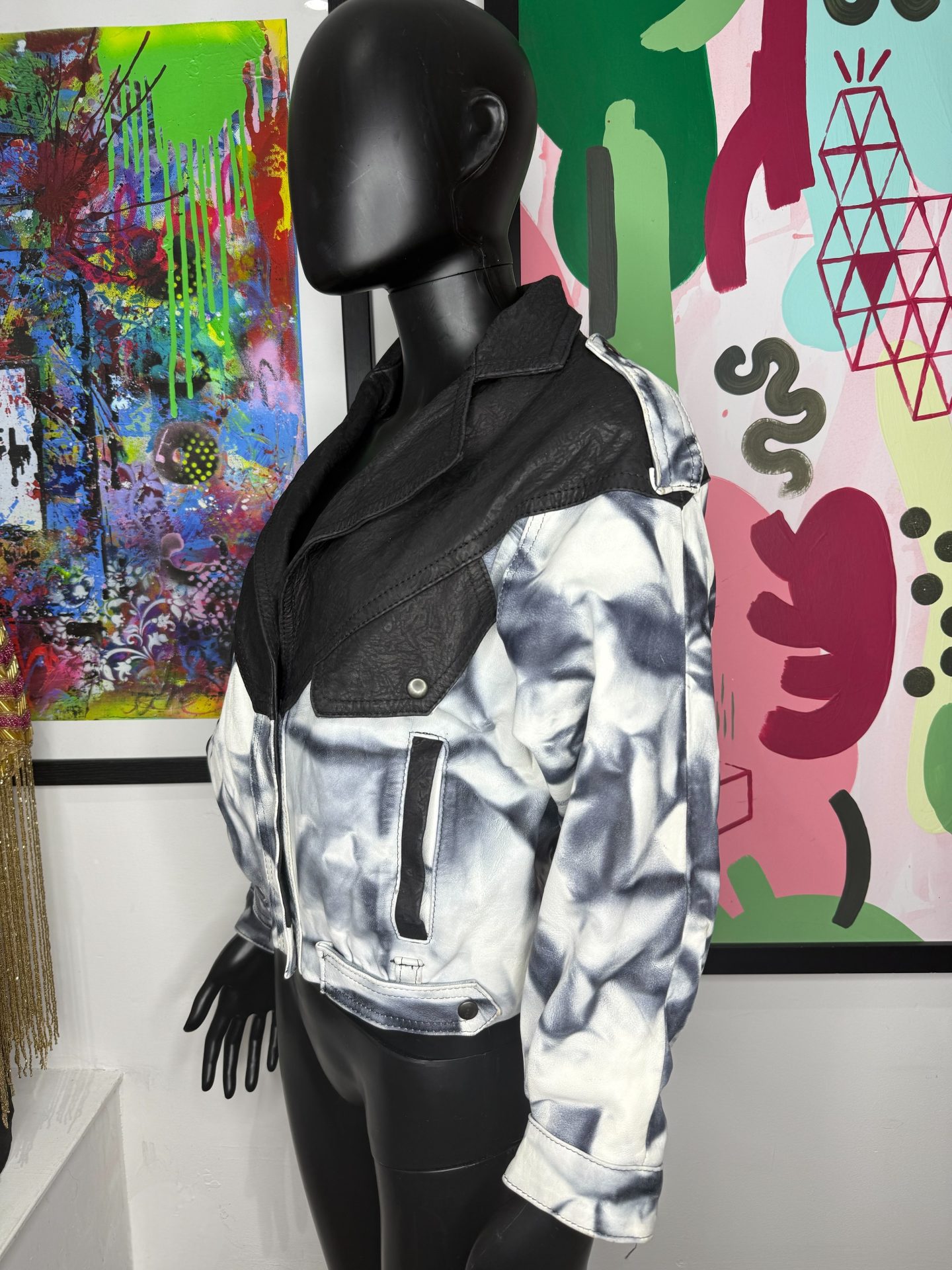1980s Cropped Marble Leather Jacket - Image 3