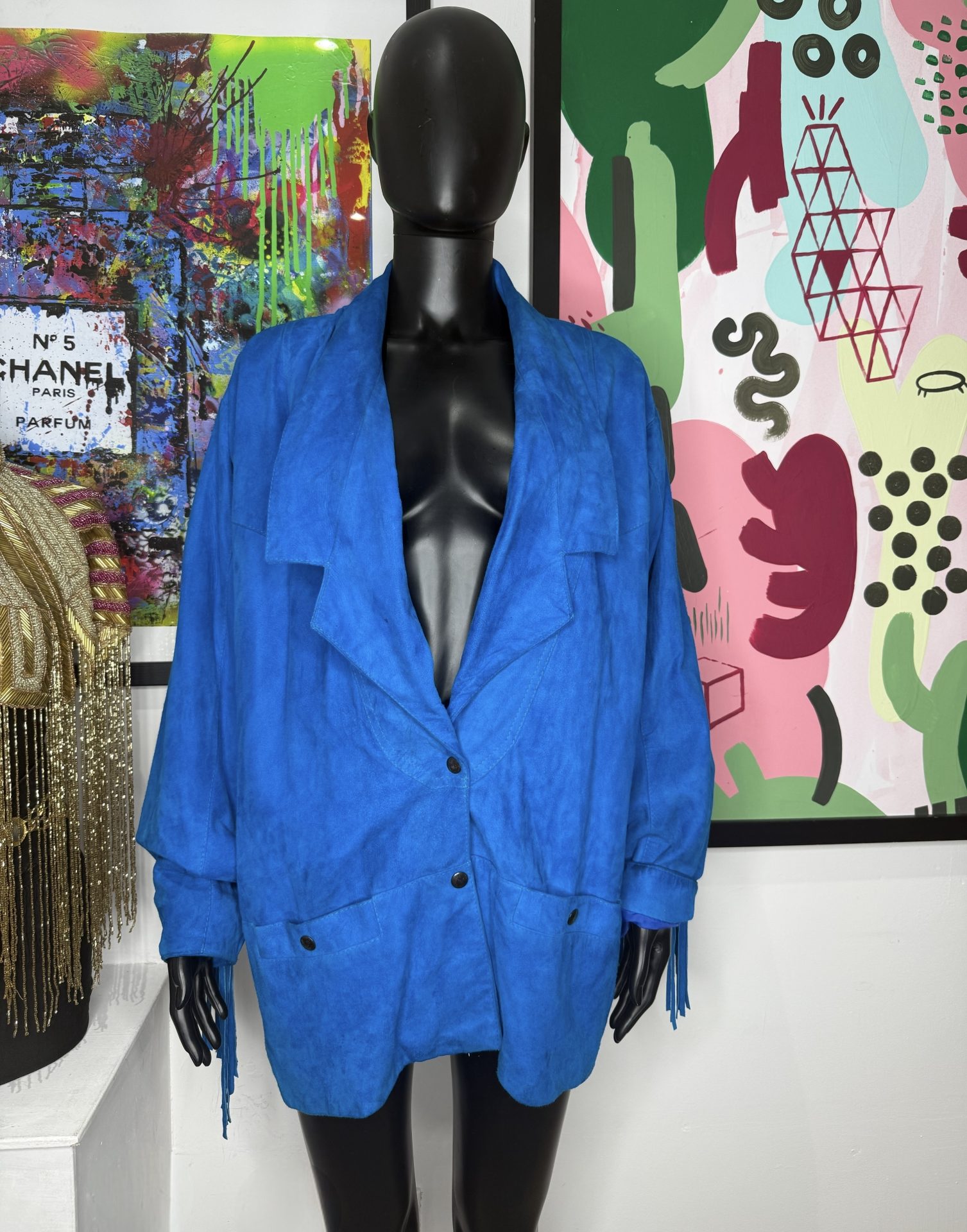 1980s Cobalt Blue Suede Fringe Jacket
