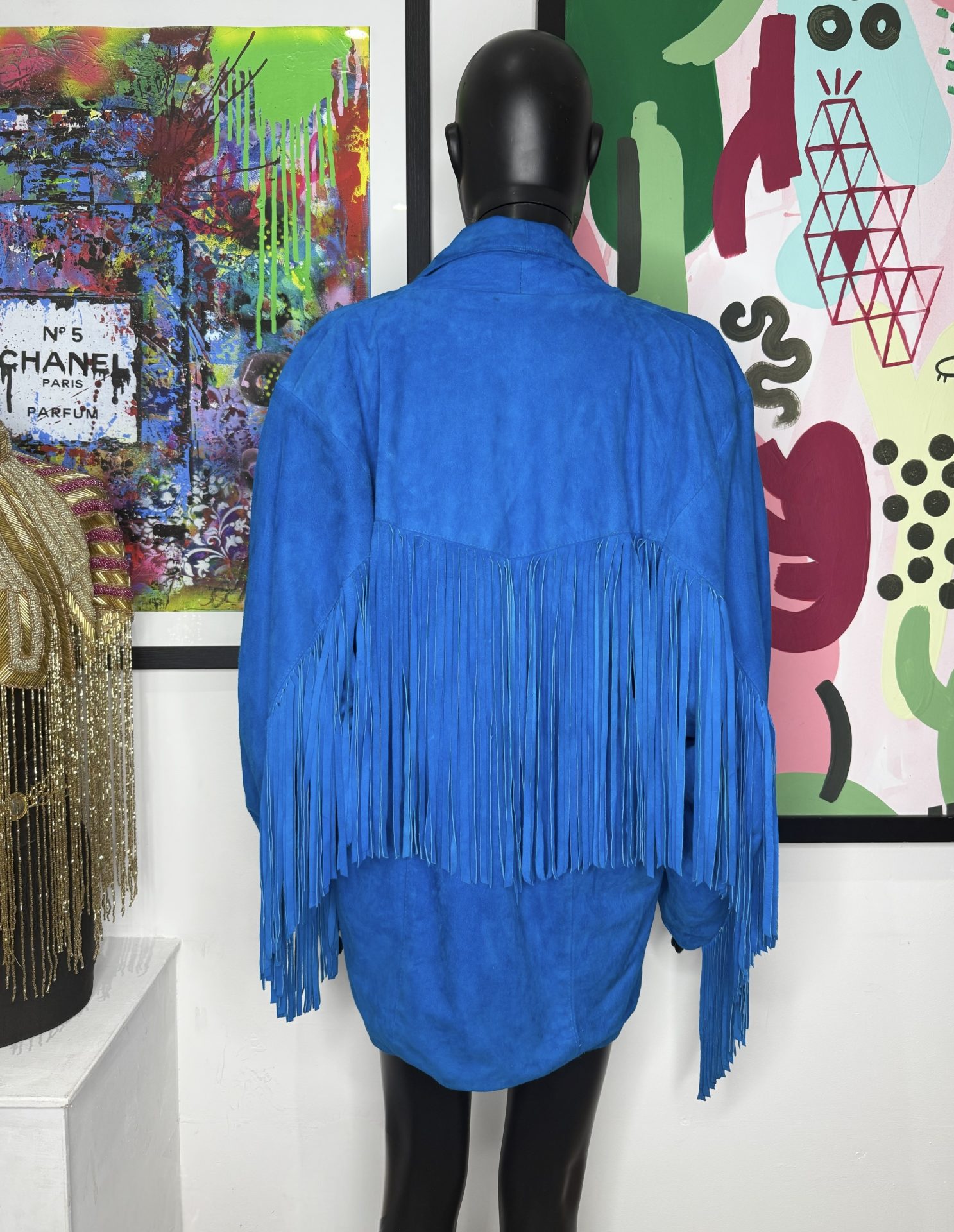 1980s Cobalt Blue Suede Fringe Jacket - Image 3