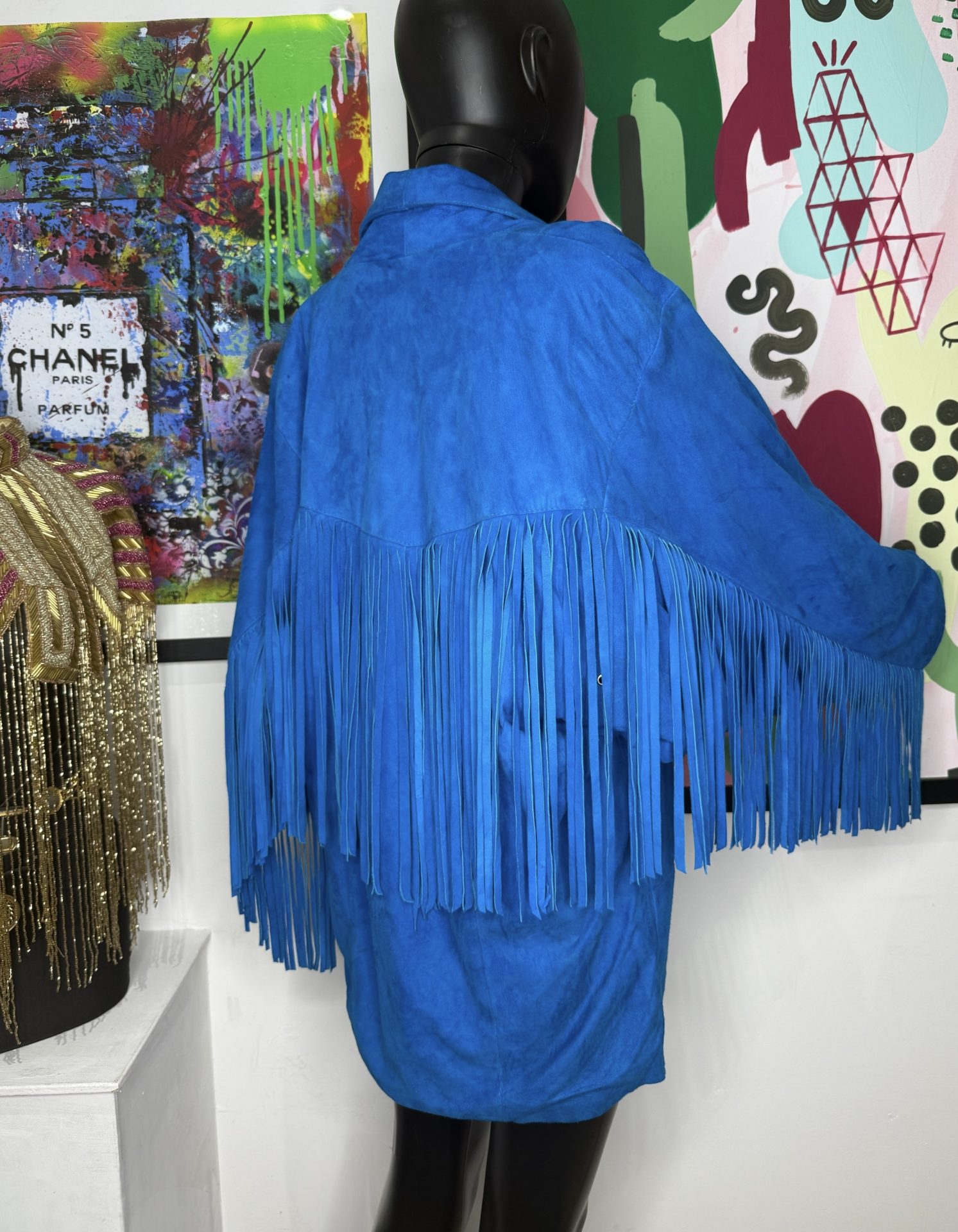 1980s Cobalt Blue Suede Fringe Jacket - Image 4
