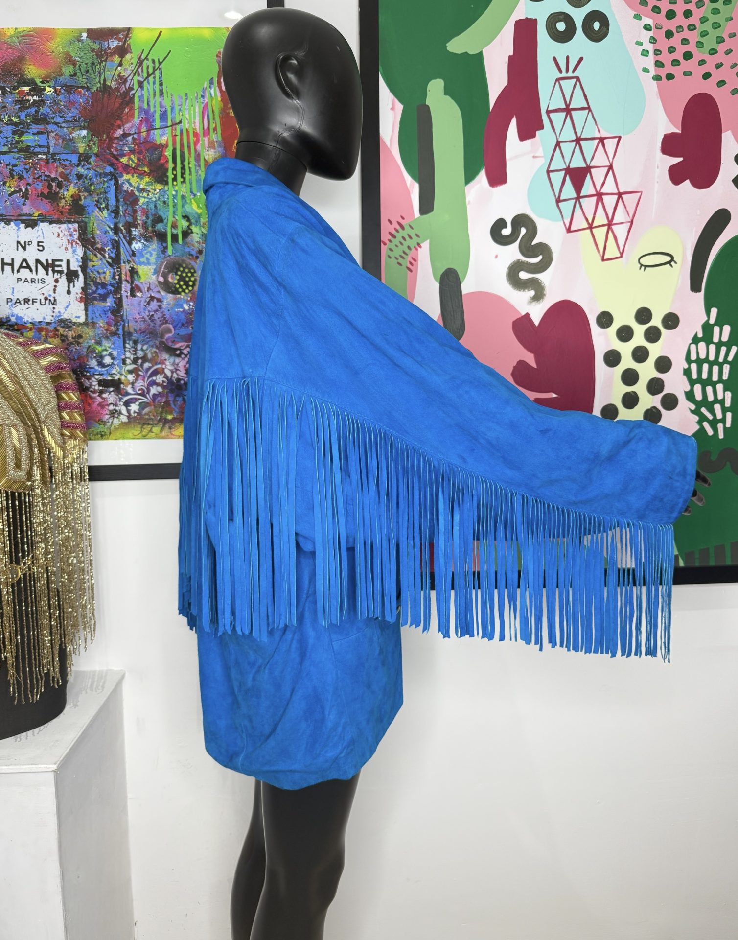 1980s Cobalt Blue Suede Fringe Jacket - Image 2