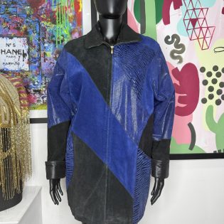 1980s Blue & Black Zebra Patchwork Suede & Leather Jacket