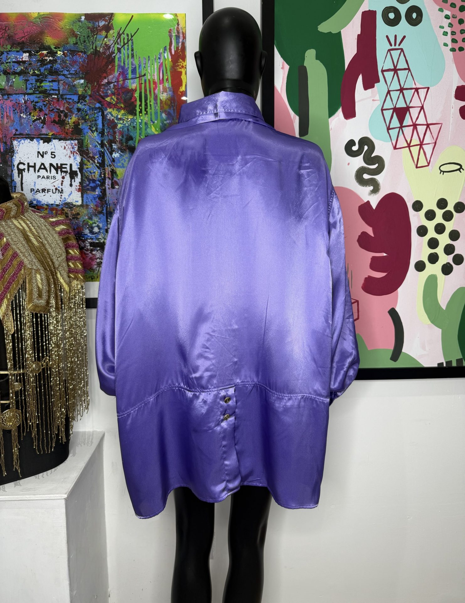 1980s Lilac Satin Oversized Blouse Dress - Image 2