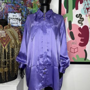 1980s Lilac Satin Oversized Blouse Dress