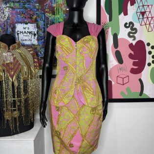 Maby Pyeard 1990s Pink & Green Baroque 2 Piece Set