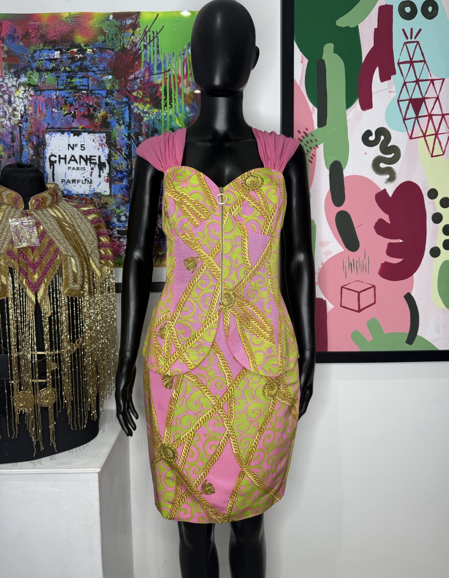 Maby Pyeard 1990s Pink & Green Baroque 2 Piece Set