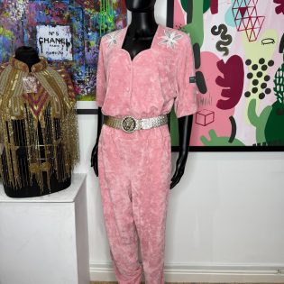 1980s Apollo Sports Blush Pink Velour Lounge Jumpsuit