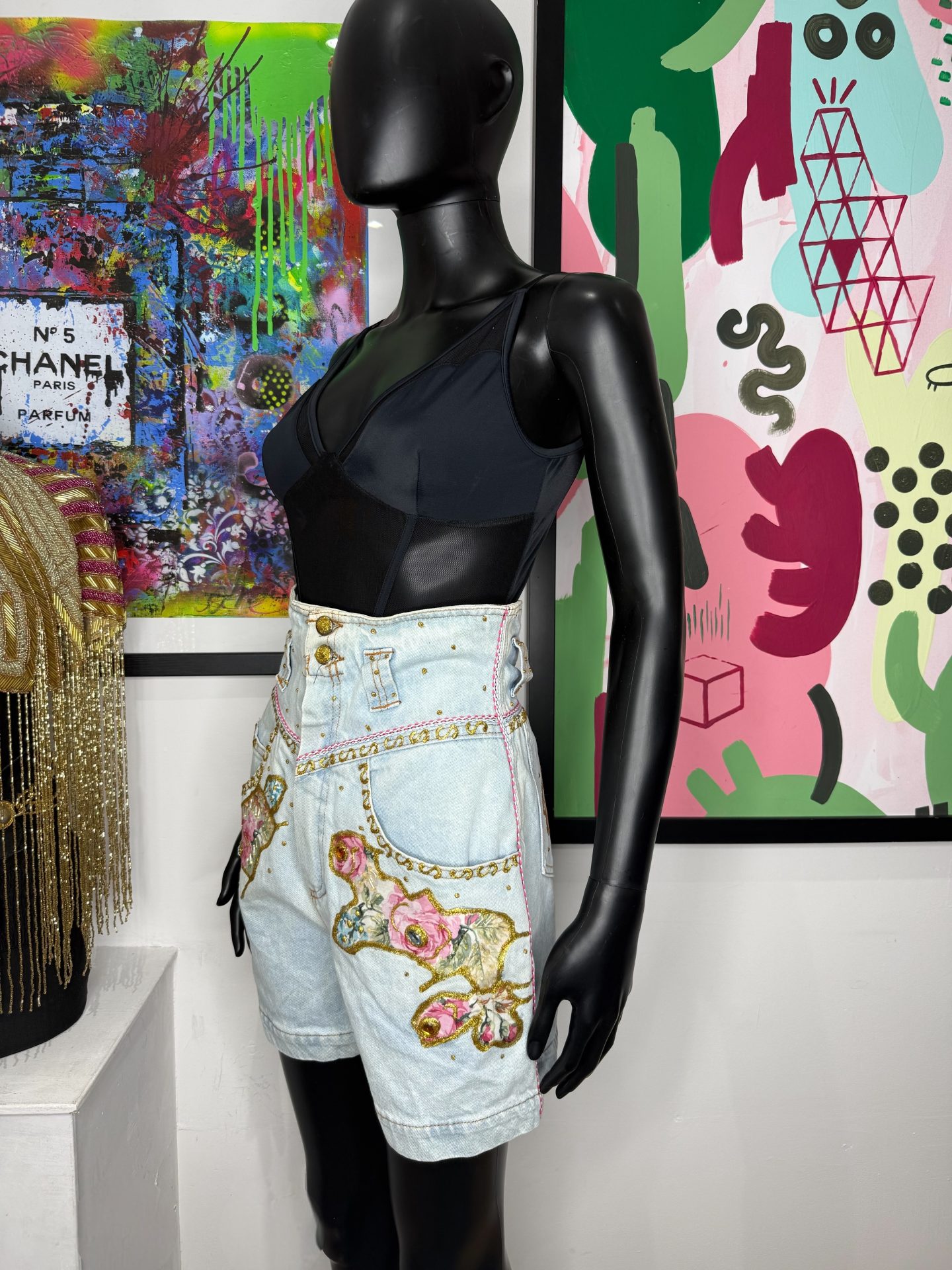 1980s Rib Cage Statement Denim Shorts - Image 2