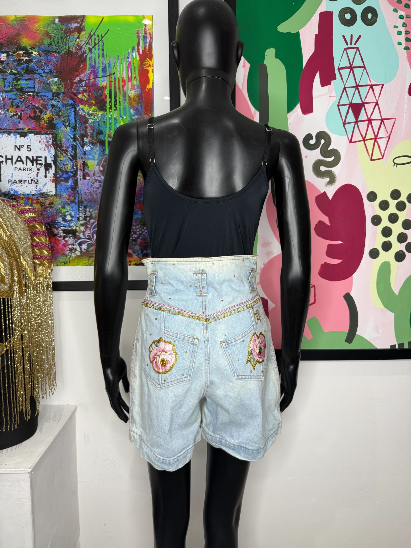 1980s Rib Cage Statement Denim Shorts - Image 3