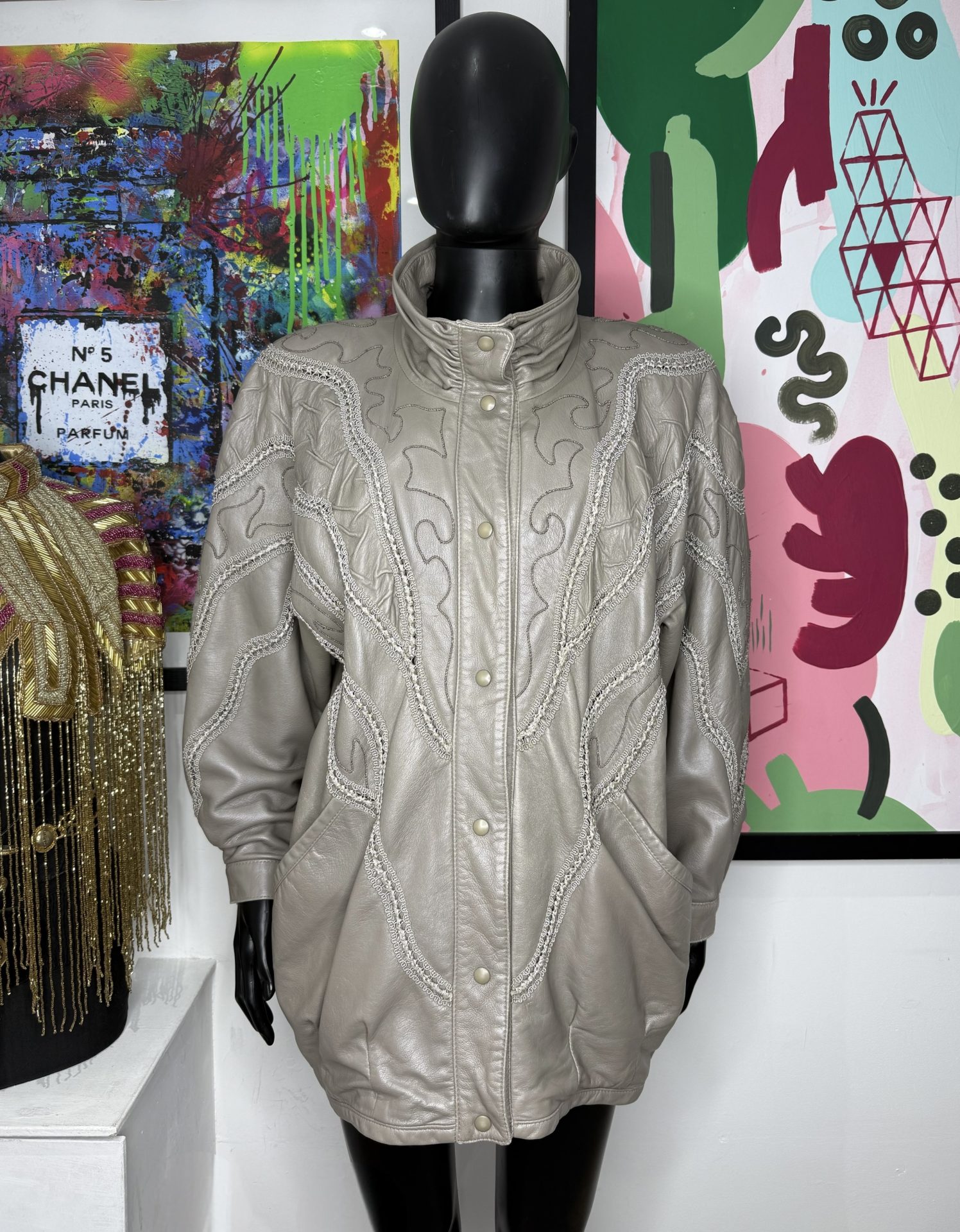 1990s Taupe Batwing Vintage Leather Jacket