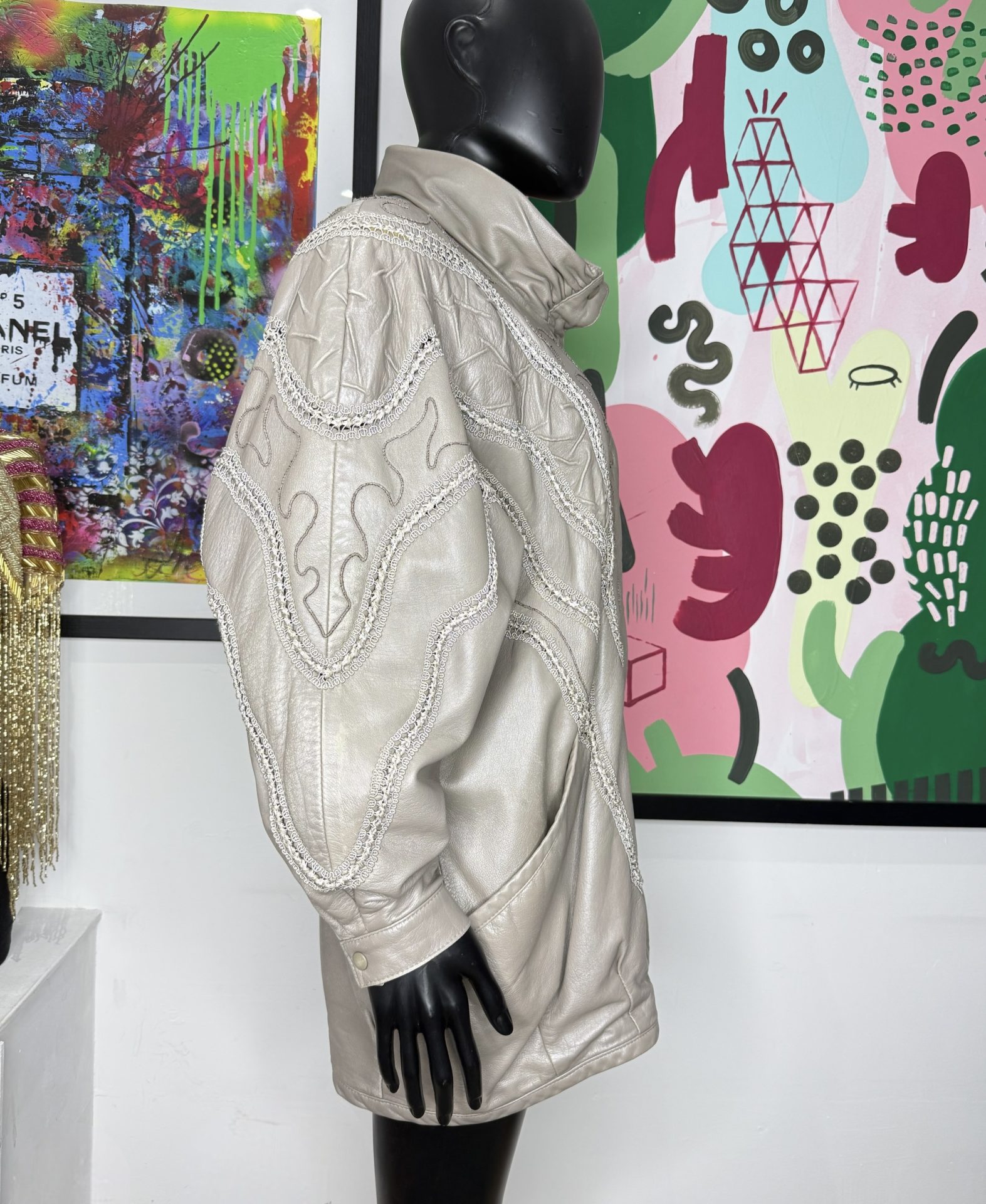 1990s Taupe Batwing Vintage Leather Jacket - Image 2