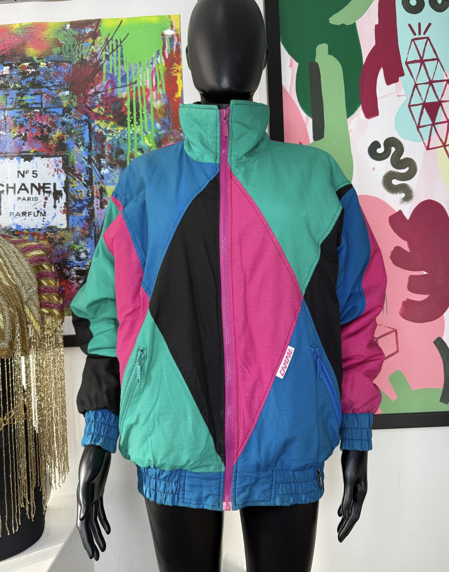 1980s Geometric Colour Block Vintage Jacket