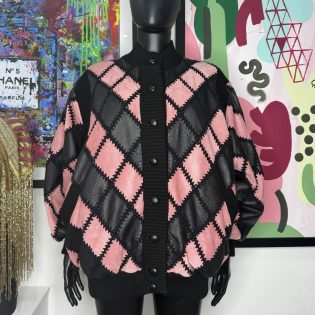 Pink Suede & Black Leather Patchwork Bomber Jacket