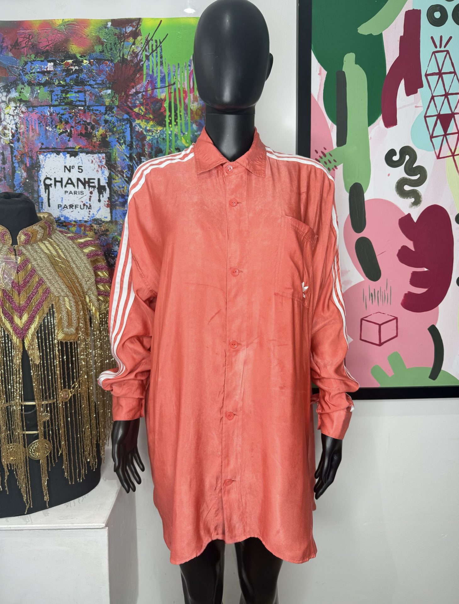 Adidas Coral Oversized Silk Shirt Dress
