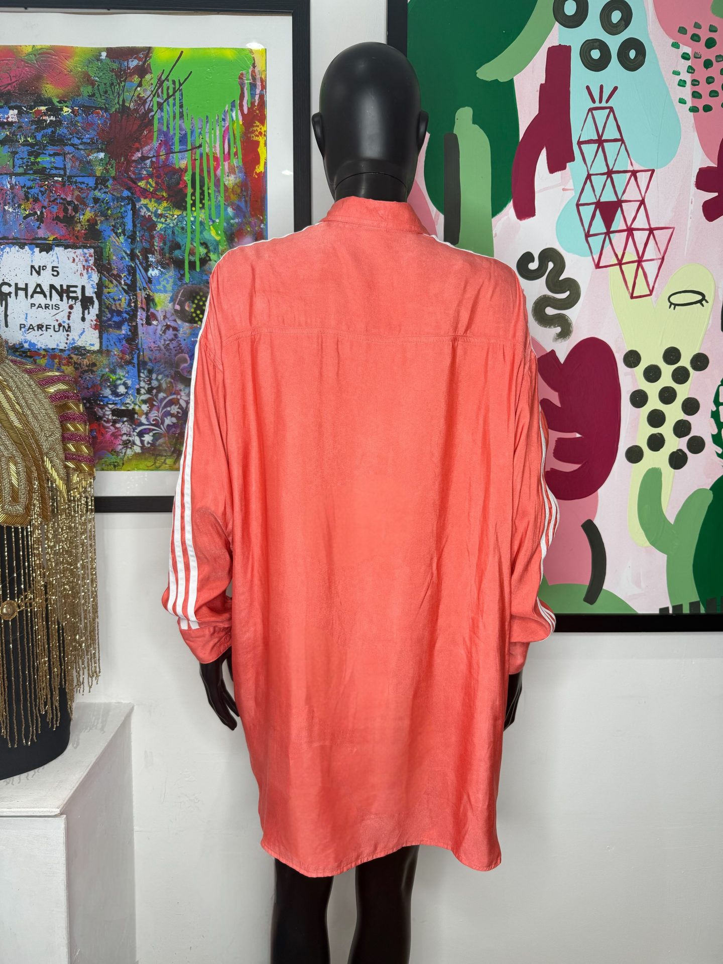Adidas Coral Oversized Silk Shirt Dress - Image 2