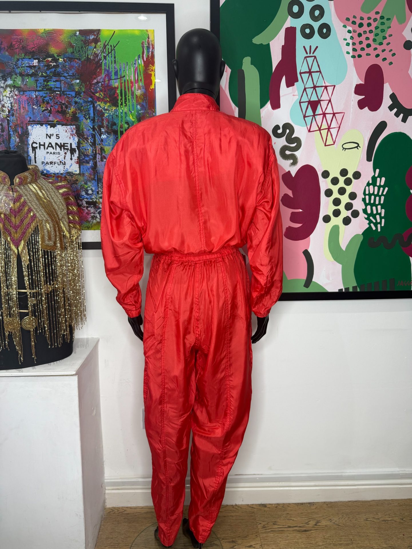 1990s Red & Gold Willys World Silk Vintage Jumpsuit - Image 2
