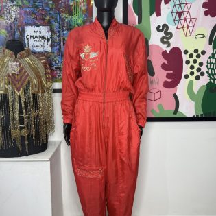 1990s Red & Gold Willys World Silk Vintage Jumpsuit