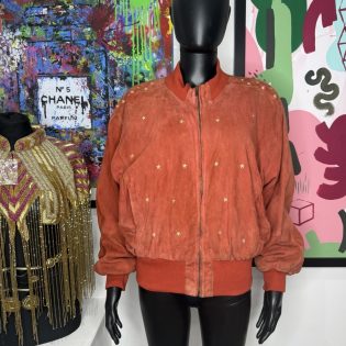 Orange & Gold 1980s Vintage Suede Star Bomber Jacket