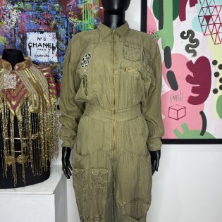 O.T.Y.S Munich Silk Khaki & Gold Vintage Jumpsuit