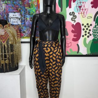 Jeanne Marc Black & Gold 1990s Tiger Print Wrap Trousers