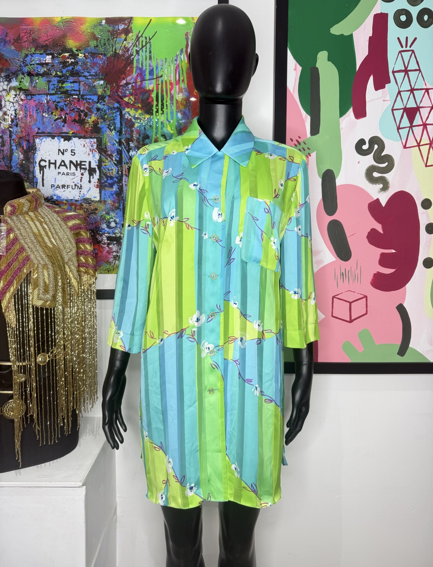 Frank Usher Vintage 1990s Pastel Stripe Floral Shirt