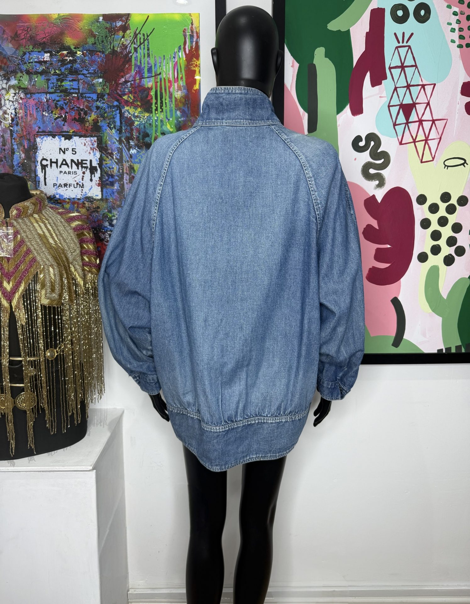 High Neck Studded Vintage Denim Jacket - Image 3