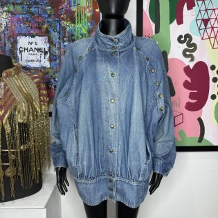 High Neck Studded Vintage Denim Jacket