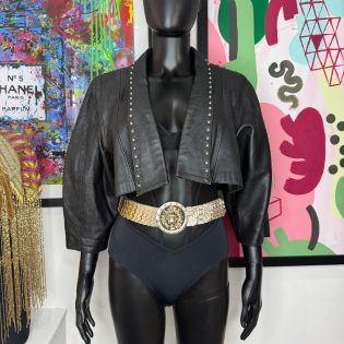 Black & Silver Stud Cropped Leather Jacket