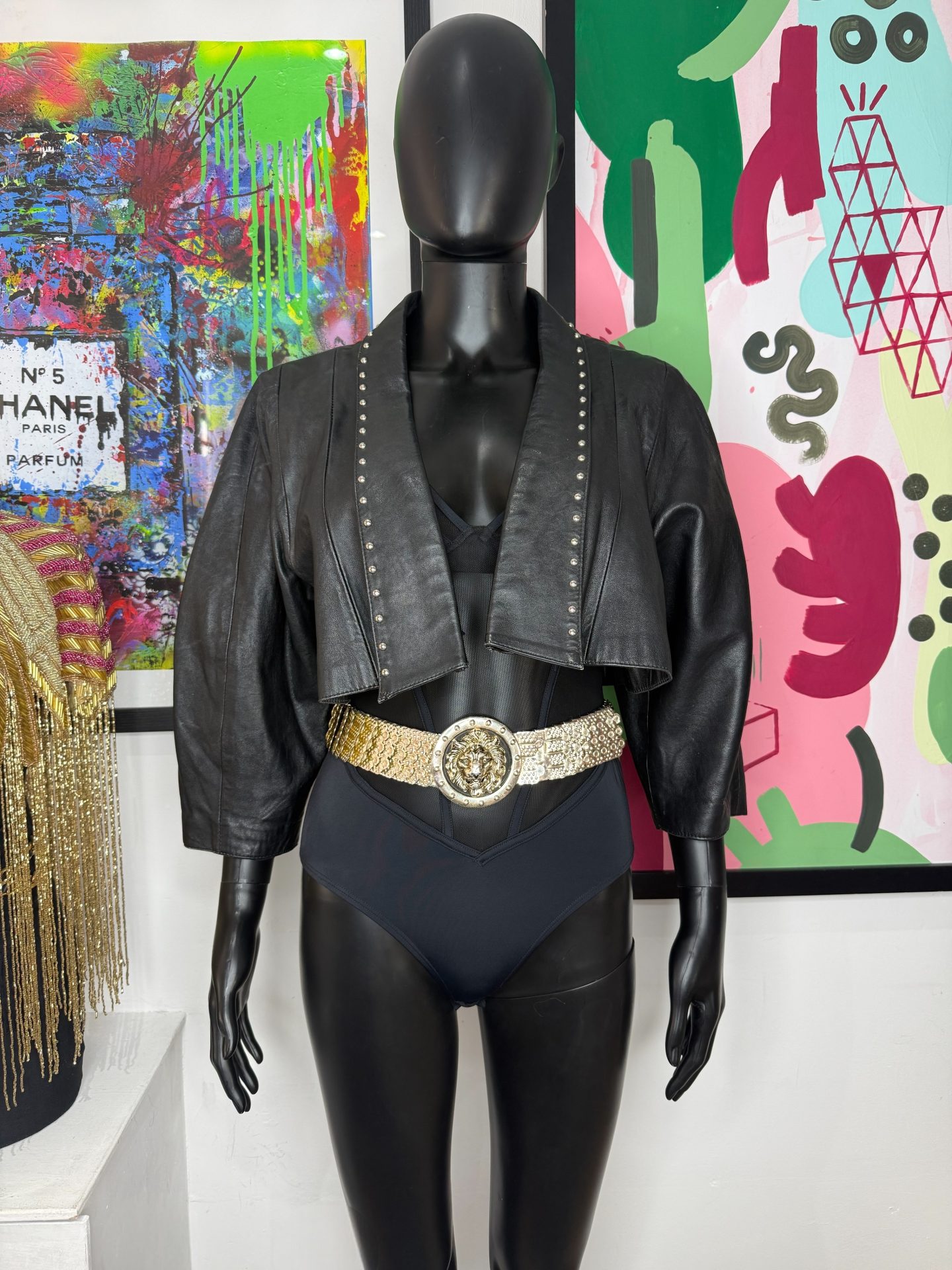 Black & Silver Stud Cropped Leather Jacket