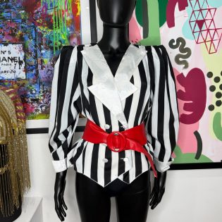 1980s Monochrome Stripe Shirt Jacket