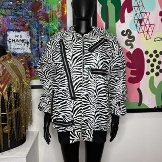 Zebra Print Biker Style Vinyl Rain Jacket