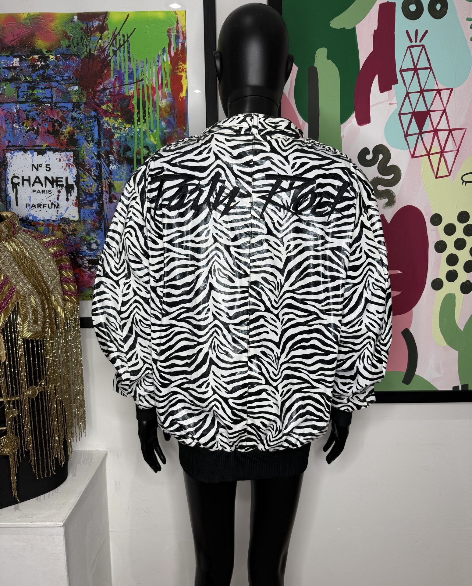 Zebra Print Biker Style Vinyl Rain Jacket - Image 2