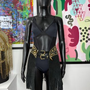 Katherine Baumann Studded Suede Fringe Skirt Belt