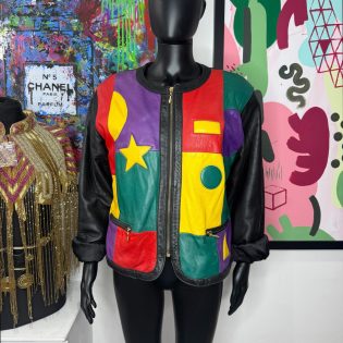 1990s Vintage  Colour Block Leather Jacket