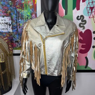 Caché 1980s Gold Fringe Vintage Leather Jacket