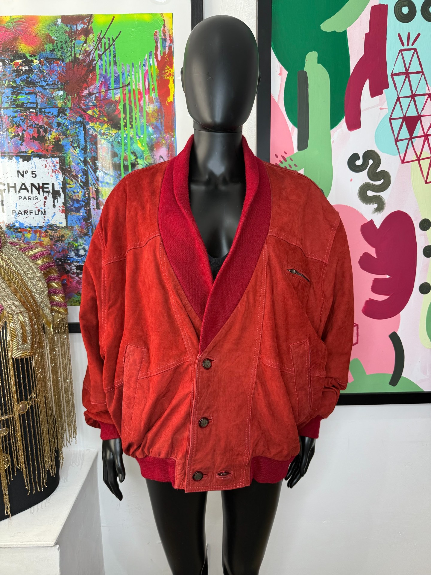 Gino Monti 1980s Red Vintage Suede Bomber Jacket