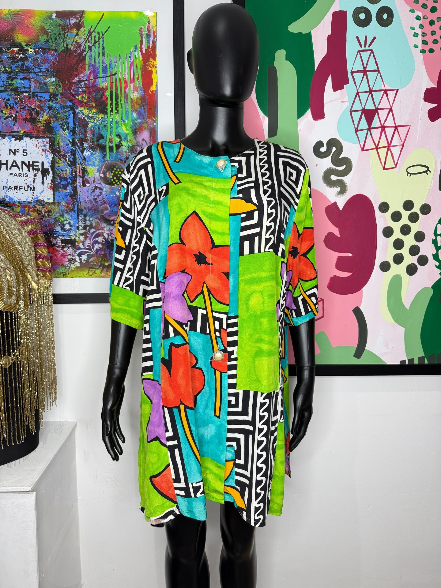 1990s Abstract Vintage Shirt Dress