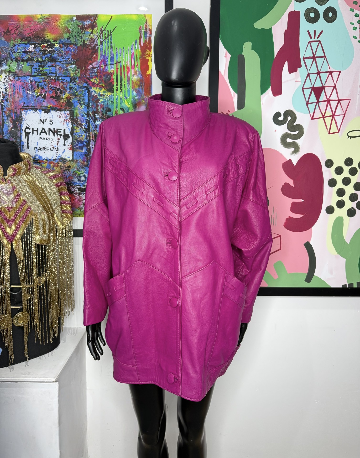 1980s Fuchsia Leather Vintage Jacket