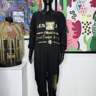 Black & Gold 1990s Graphic Lounge Jumpsuit