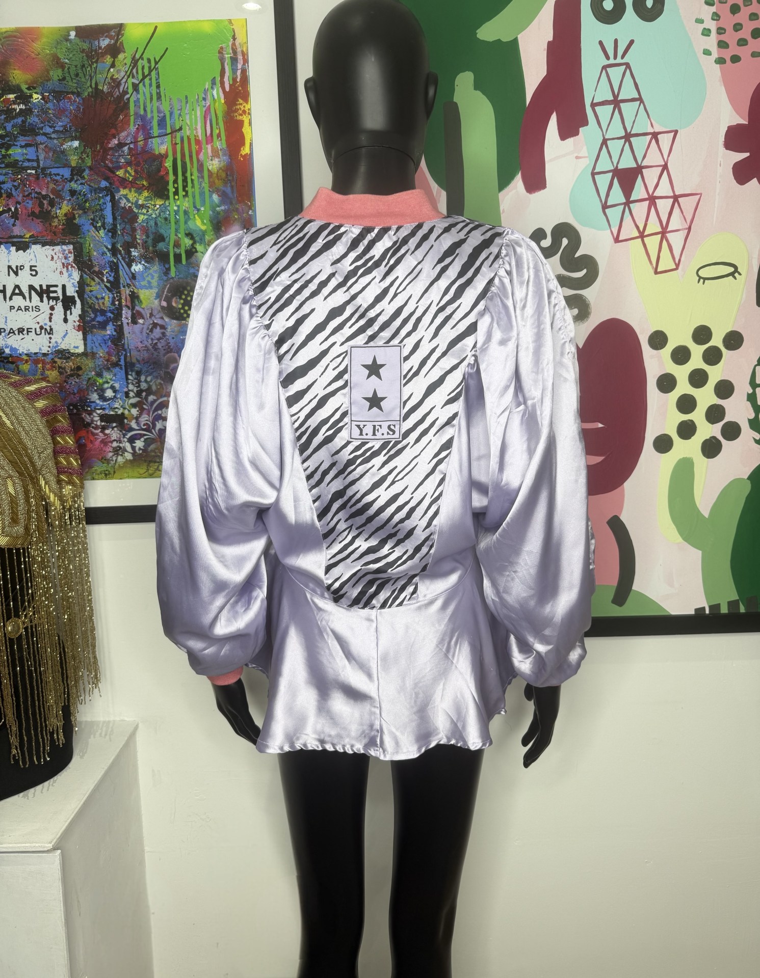 Lilac Zebra Panel Peplum Zip Blouse - Image 2