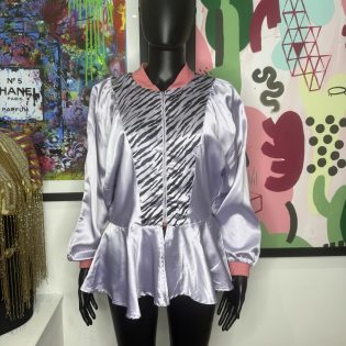 Lilac Zebra Panel Peplum Zip Blouse