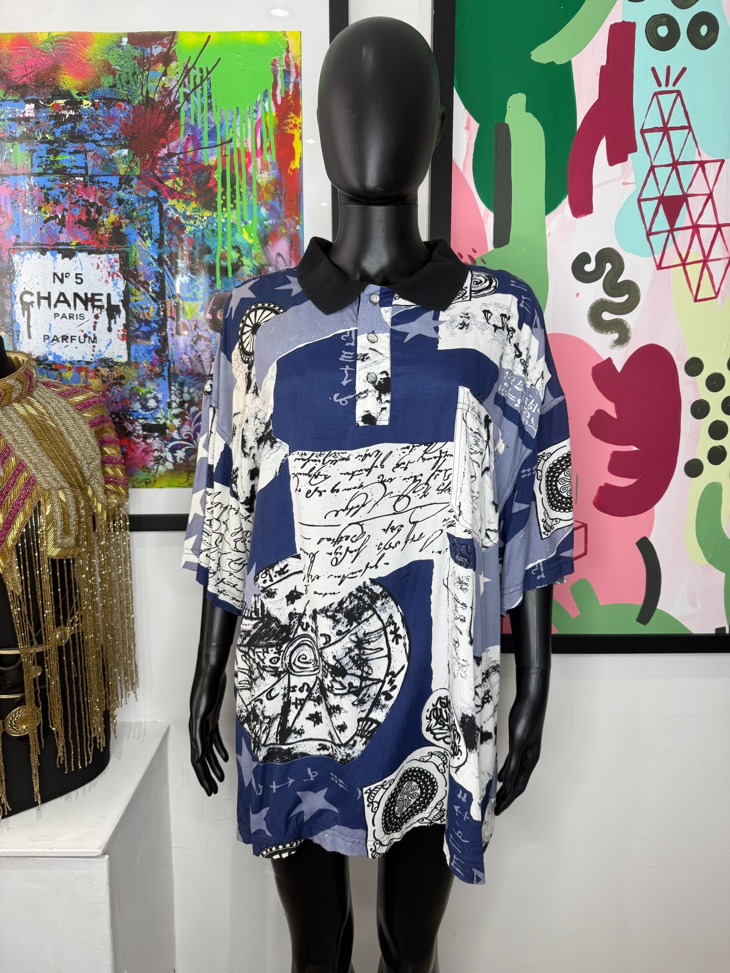 1990s Abstract Graphic Polo Shirt