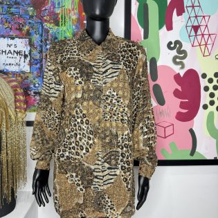 Pelaco Collection 1990s Gold Lurex Abstract Animal Print Statement Shirt